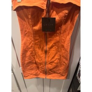 Lelis Collection Gameface Mini Orange Denim Strapless Zip Front Dress Small NWT